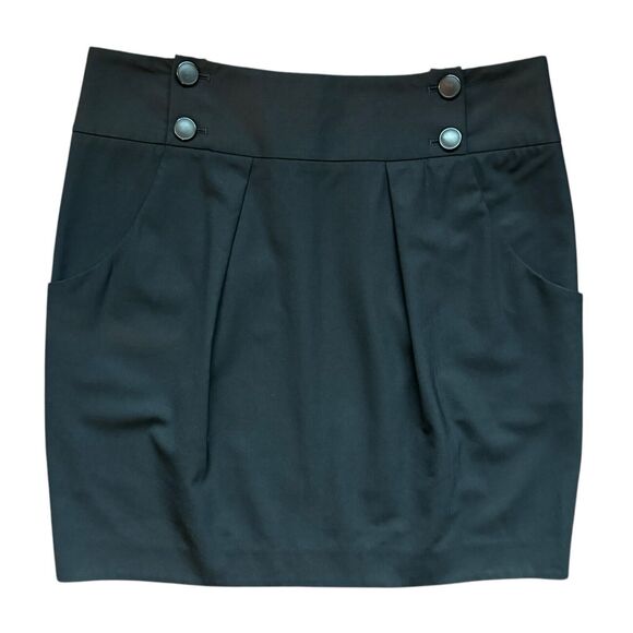 Theory Black Maryelia Tailor Pleated Mini Skirt Size 10 Pockets Classy w Buttons - Picture 2 of 10